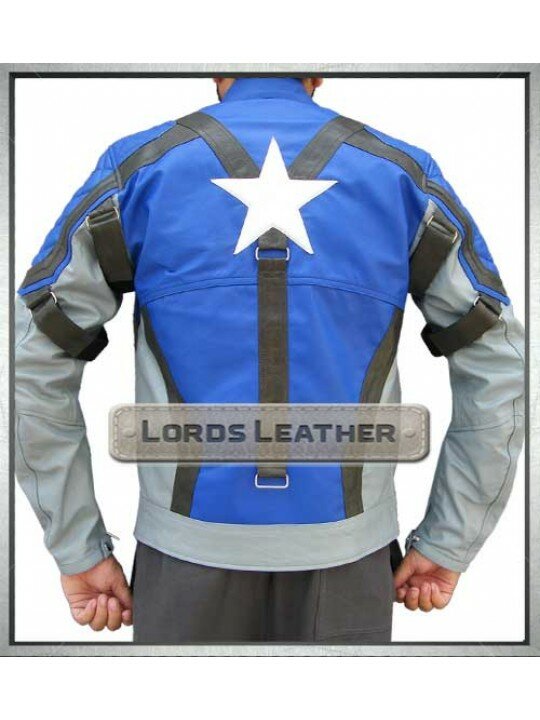  Captain America The first Avenger Movies Blue Gray leather Jacket