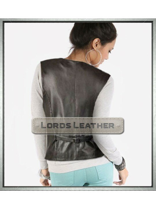 Smart Ladies Black Leather Vest